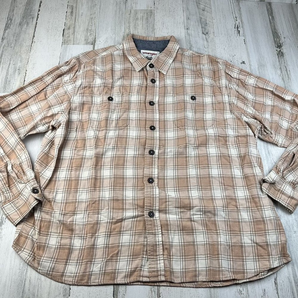 Wrangler Riggs Mens Shirt Plaid Flannel Thermal Button Up Beige Size 2XL EUC